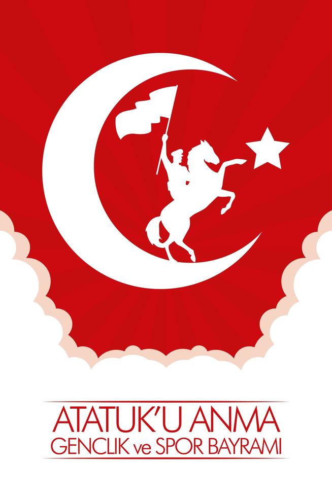 ataturk, cartão de comemoração do dia da juventude e esportes vetor