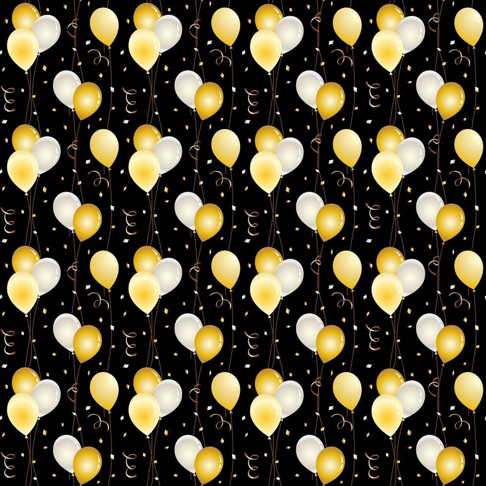 balão sem costura e padrão de confetes em preto vetor