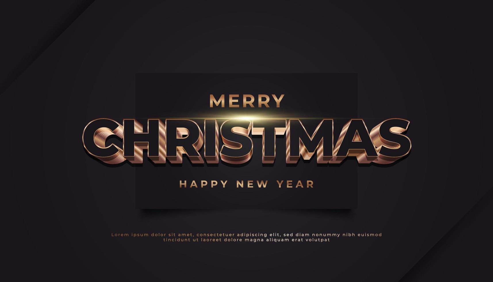 banner de feliz natal com texto dourado 3D em papel preto vetor