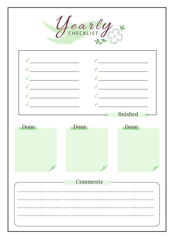 lista de verificação anual design minimalista da página do planejador vetor