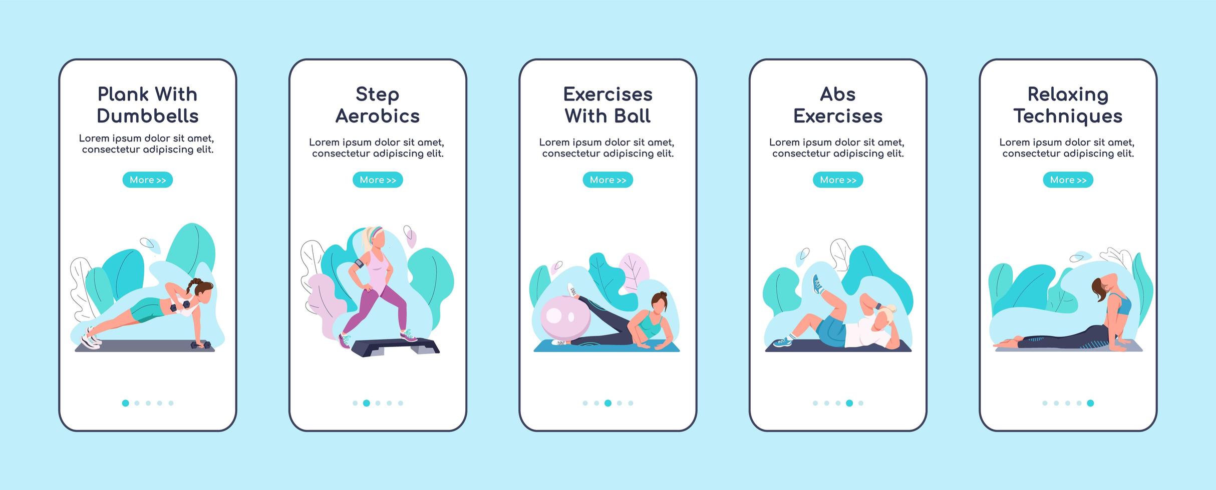 exercícios de fitness integrando telas de aplicativos móveis vetor