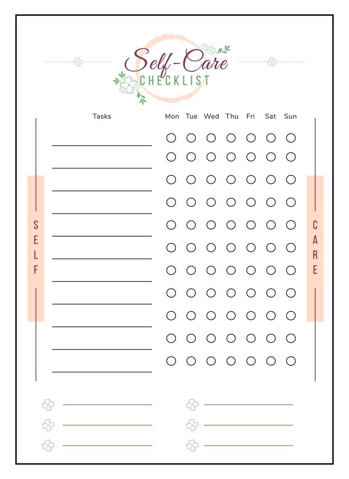 lista de verificação de autocuidado design minimalista da página do planejador vetor