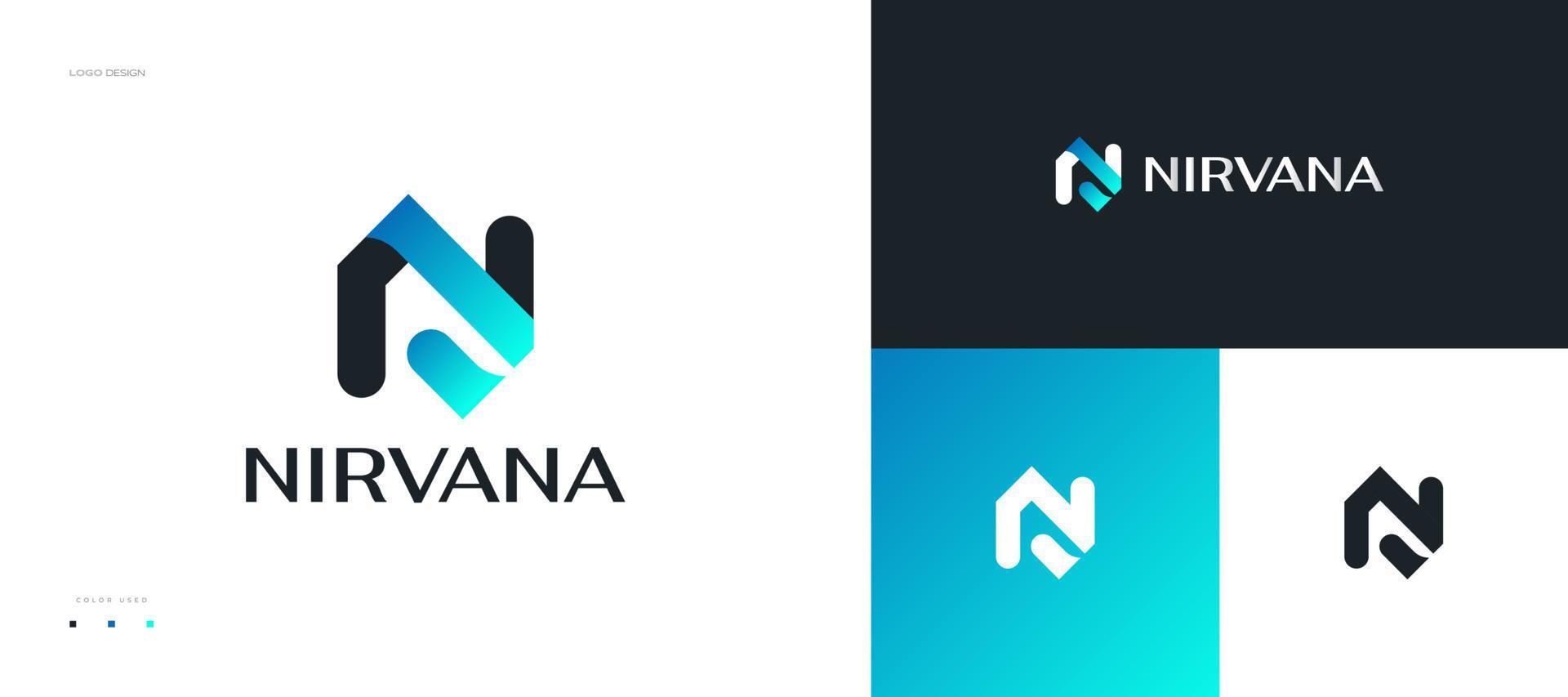 design moderno do logotipo da letra n. logotipo inicial abstrato nv ou vn em preto e azul vetor