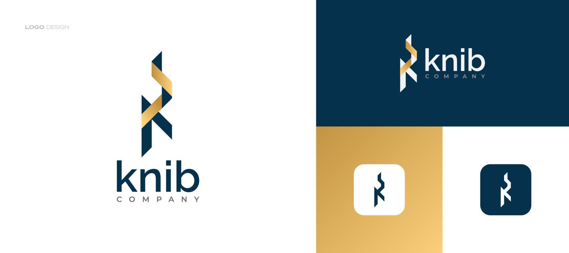 design de logotipo letra k abstrato e luxuoso em azul e ouro para negócios e identidade de marca vetor