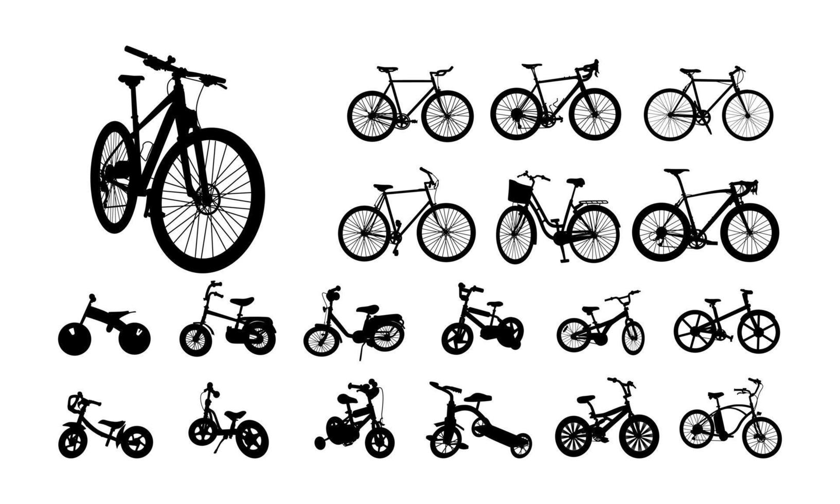 conjunto de vários vetores de silhueta de bicicleta, silhueta de bicicleta