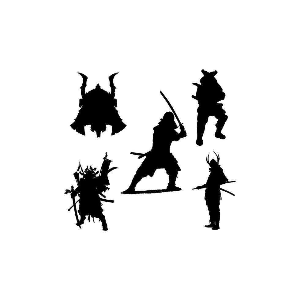 logotipo de ícone de silhueta de conjunto de samurai vetor