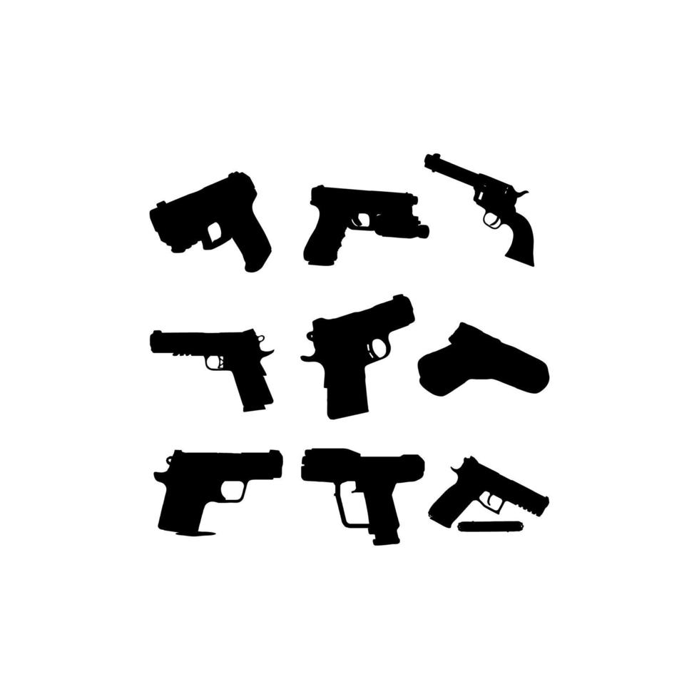 design de silhueta de conjunto criativo de pistola revólver vetor