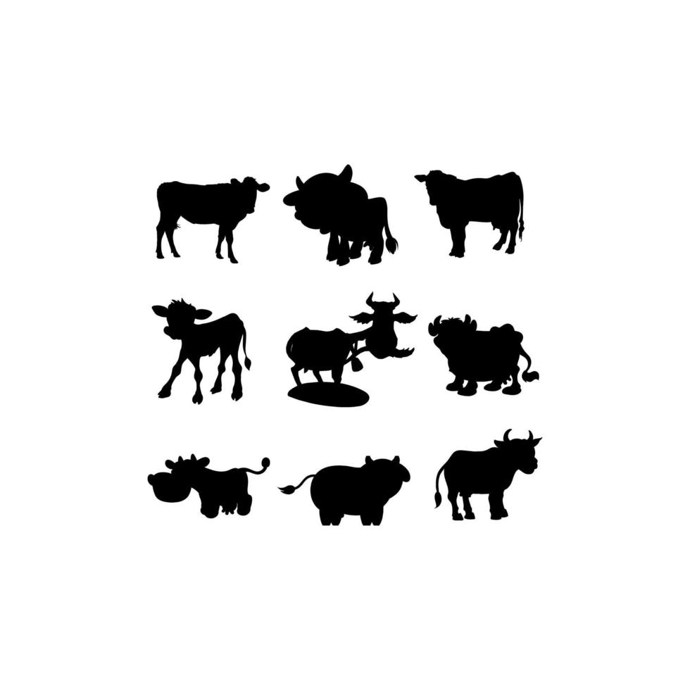 conjunto de coleção de vaca animal silhueta vetor