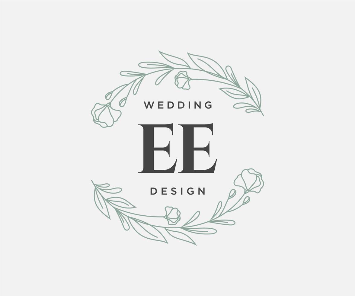 coleção de logotipos de monograma de casamento de letras iniciais ee, modelos modernos minimalistas e florais desenhados à mão para cartões de convite, salve a data, identidade elegante para restaurante, boutique, café em vetor