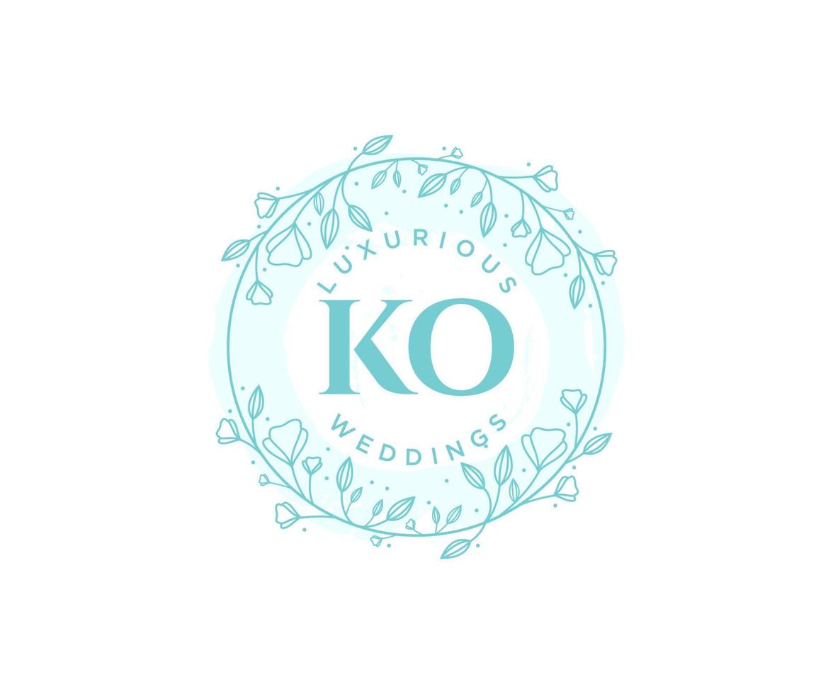 modelo de logotipos de monograma de casamento de carta de iniciais ko, modelos minimalistas e florais modernos desenhados à mão para cartões de convite, salve a data, identidade elegante. vetor