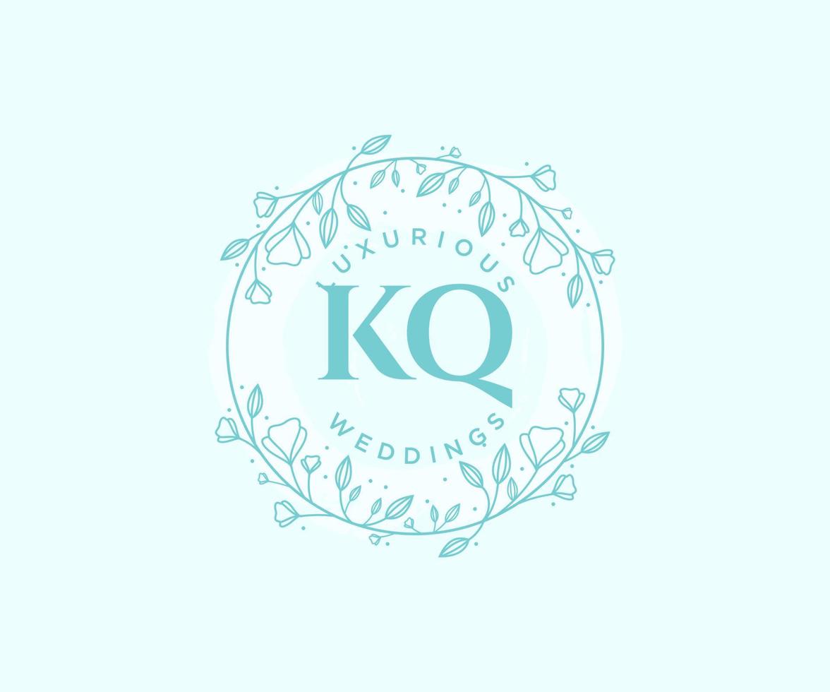 modelo de logotipos de monograma de casamento de carta inicial kq, modelos minimalistas e florais modernos desenhados à mão para cartões de convite, salve a data, identidade elegante. vetor