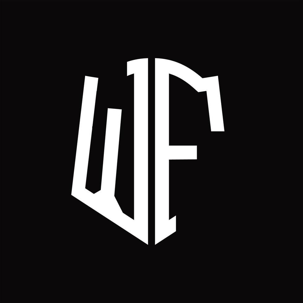 monograma de logotipo wf com modelo de design de fita em forma de escudo vetor