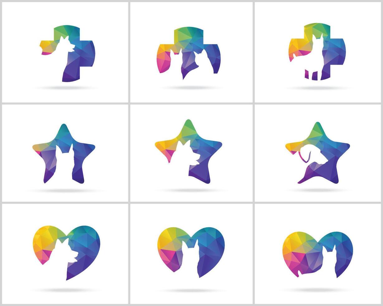 conjunto de design de logotipo de cachorro, centro de cuidados com animais de estimação, ícones vetoriais de hospitais de animais. vetor