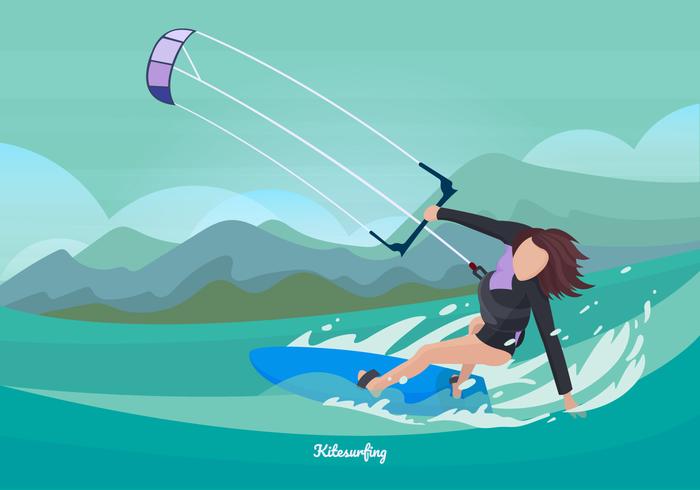 Ilustração vetorial de Kitesurf de mulher vetor