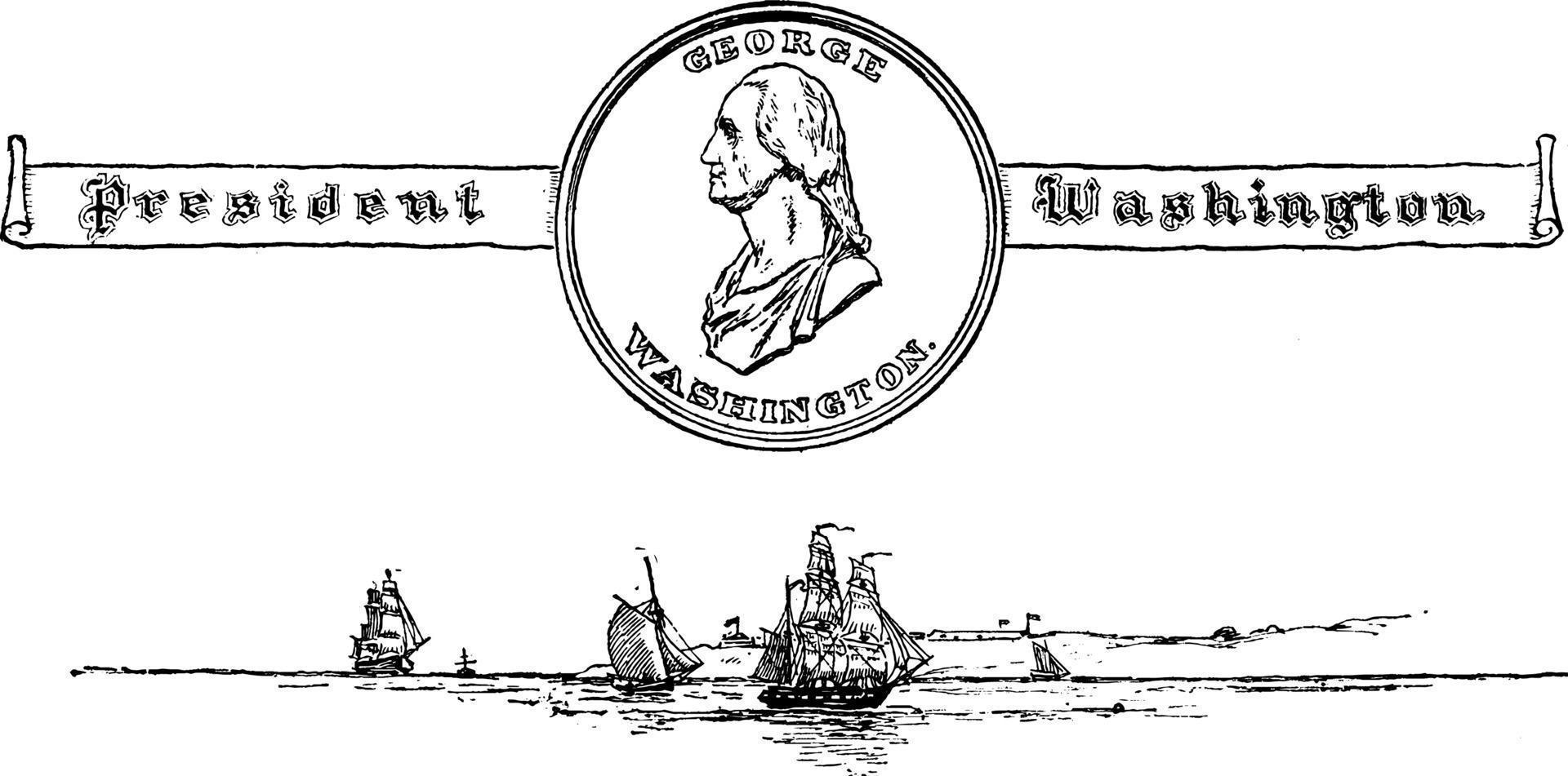 ilustração vintage da moeda de washington. vetor