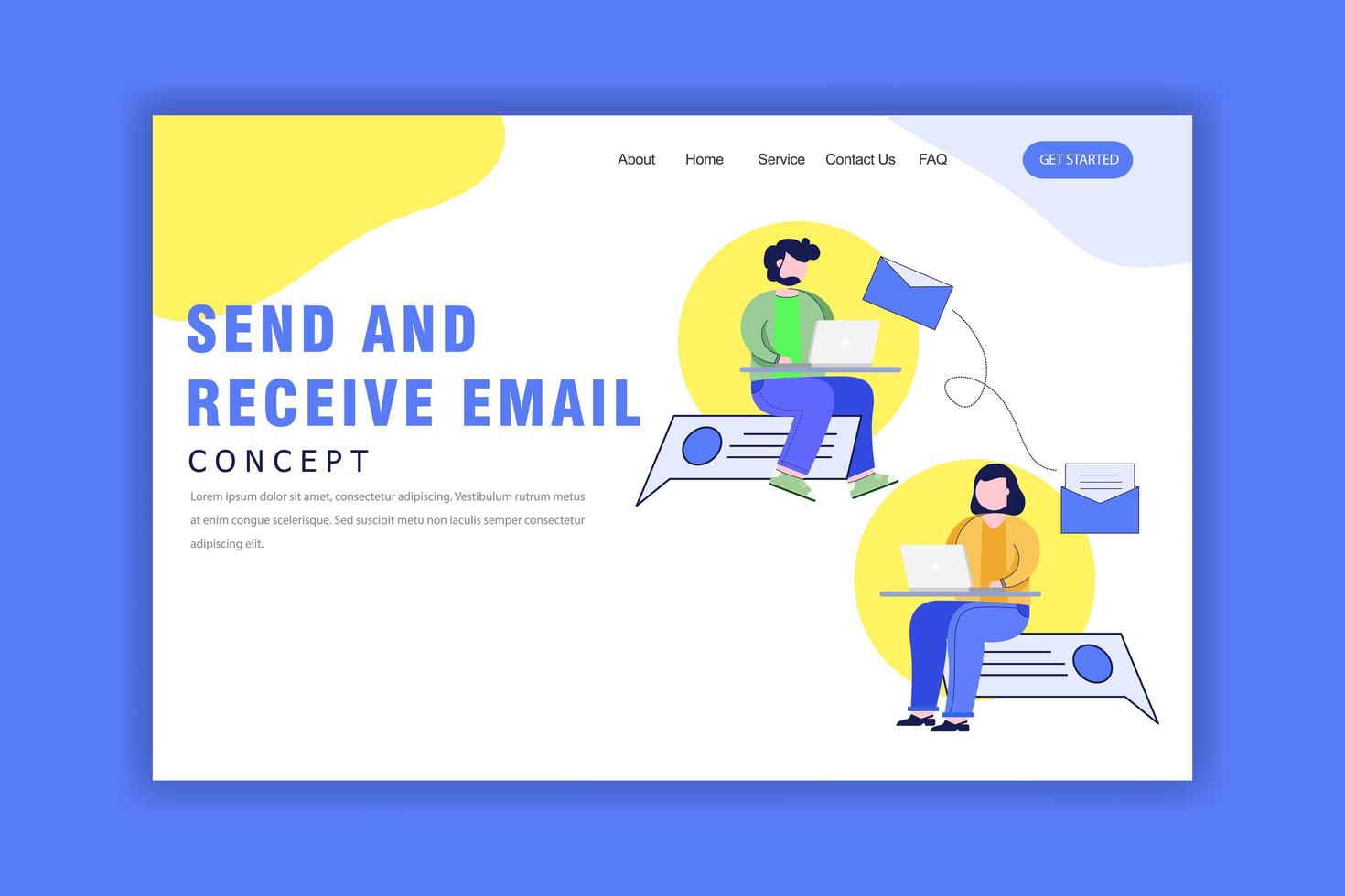 template de landing page com conceito de enviar e receber e-mail vetor