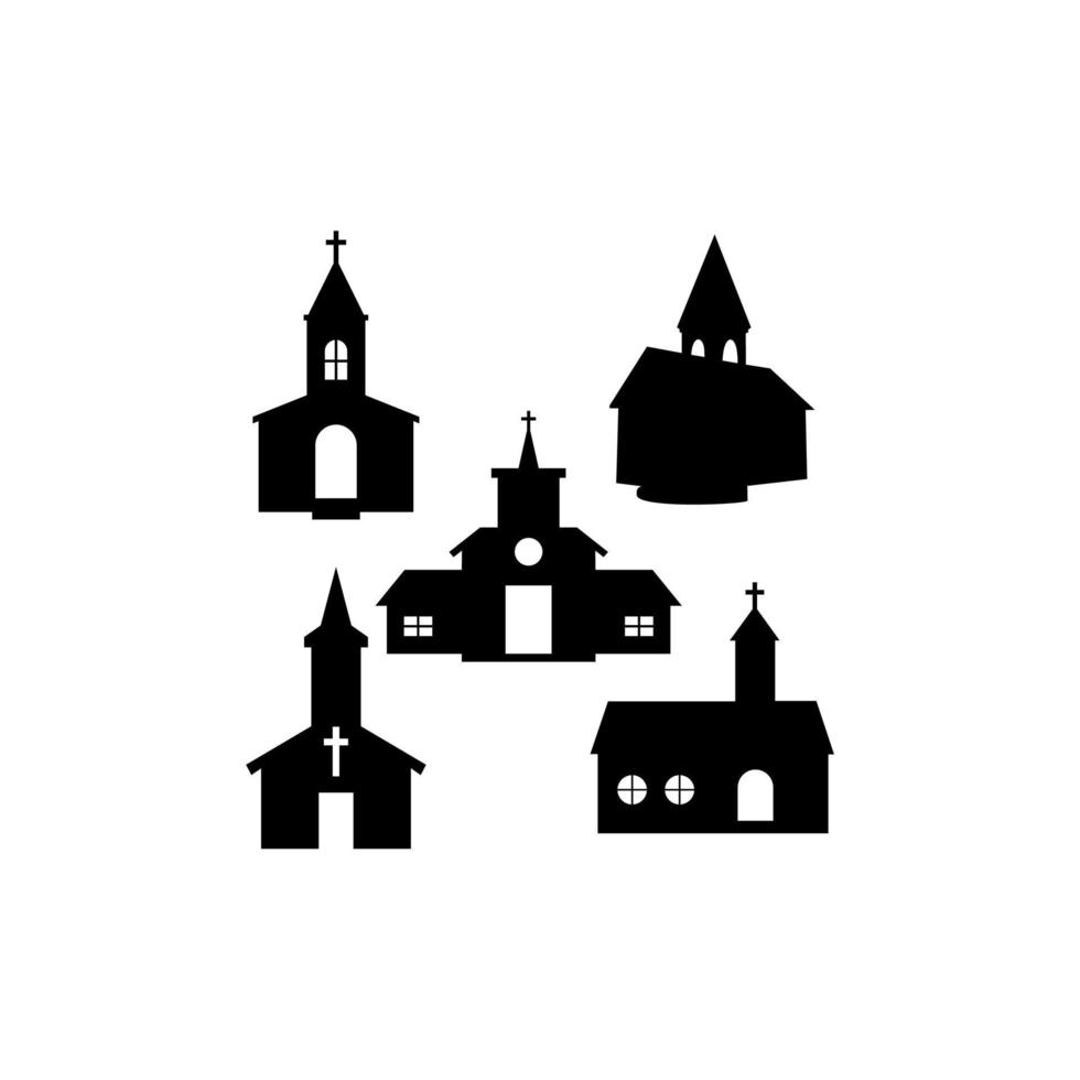 logotipo de ícone de silhueta de conjunto de igreja vetor