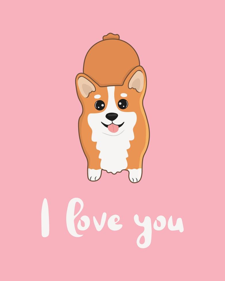 cão bonito raça corgi. a inscrição eu te amo vetor