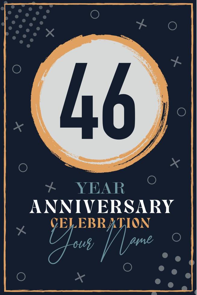 cartão de convite de aniversário de 46 anos. modelo de celebração elementos de design moderno fundo azul escuro - ilustração vetorial vetor