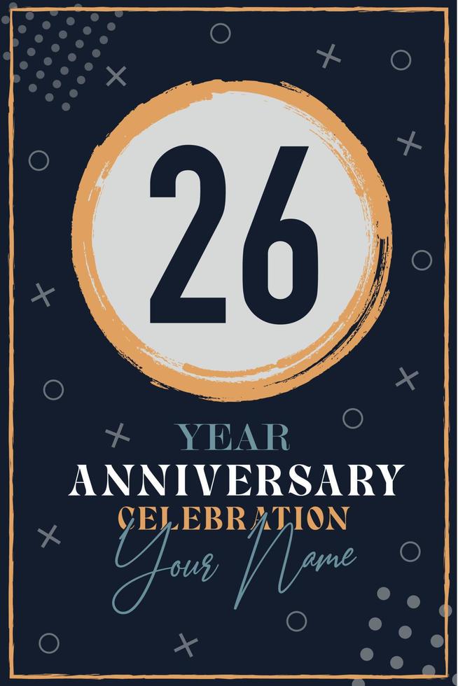 Cartão de convite de aniversário de 26 anos. modelo de celebração elementos de design moderno fundo azul escuro - ilustração vetorial vetor