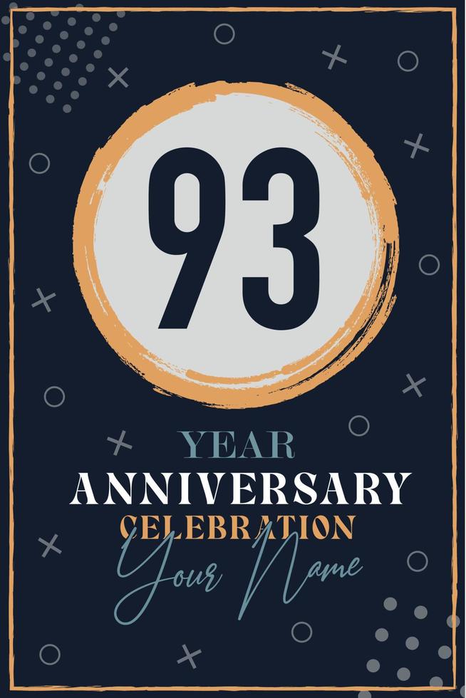 cartão de convite de aniversário de 93 anos. modelo de celebração elementos de design moderno fundo azul escuro - ilustração vetorial vetor