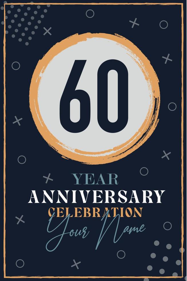 cartão de convite de aniversário de 60 anos. modelo de celebração elementos de design moderno fundo azul escuro - ilustração vetorial vetor
