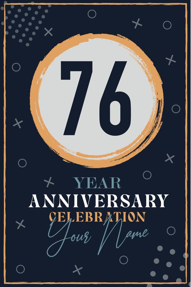 Cartão de convite de aniversário de 76 anos. modelo de celebração elementos de design moderno fundo azul escuro - ilustração vetorial vetor