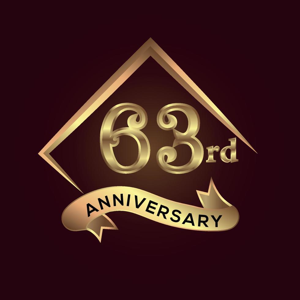 comemoração dos 63 anos. logotipo de aniversário com quadrado e cor dourada de elegância isolado em fundo vermelho, desenho vetorial para celebração, cartão de convite e cartão de felicitações vetor