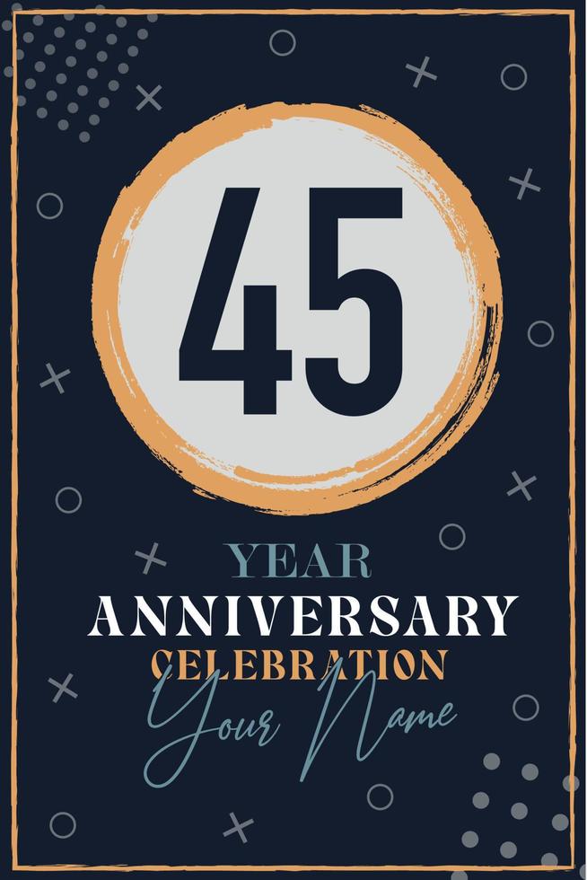 cartão de convite de aniversário de 45 anos. modelo de celebração elementos de design moderno fundo azul escuro - ilustração vetorial vetor