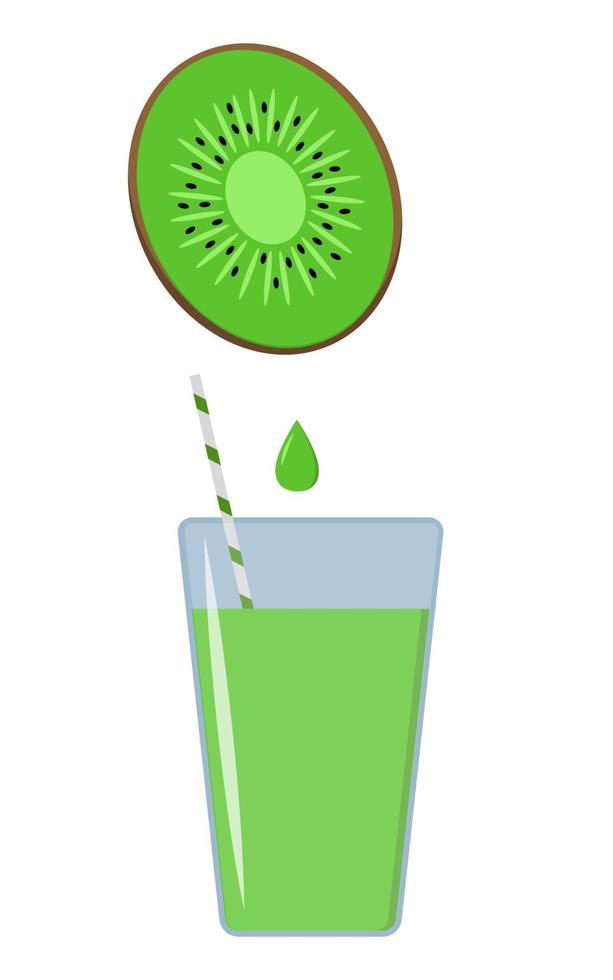 suco de kiwi em um copo com canudo vetor