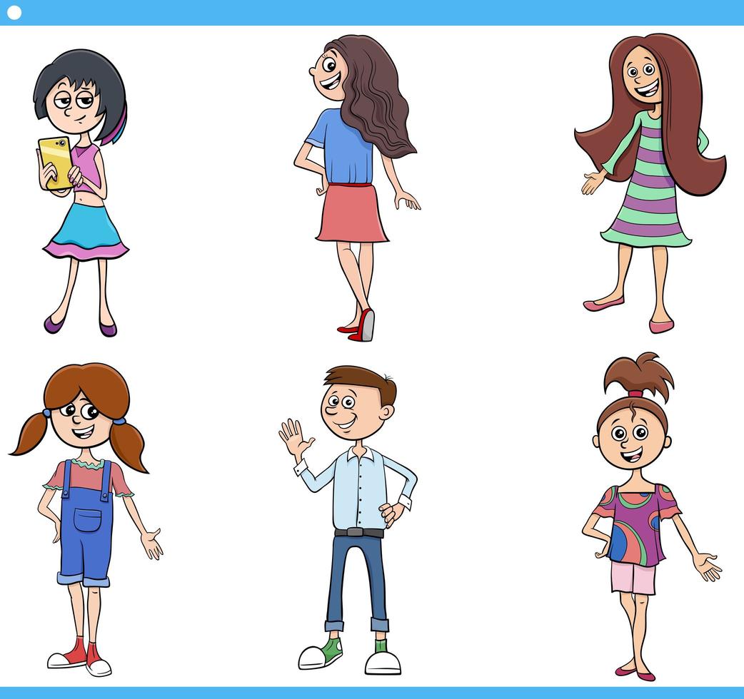 Conjunto de personagens de desenhos animados para crianças e adolescentes vetor