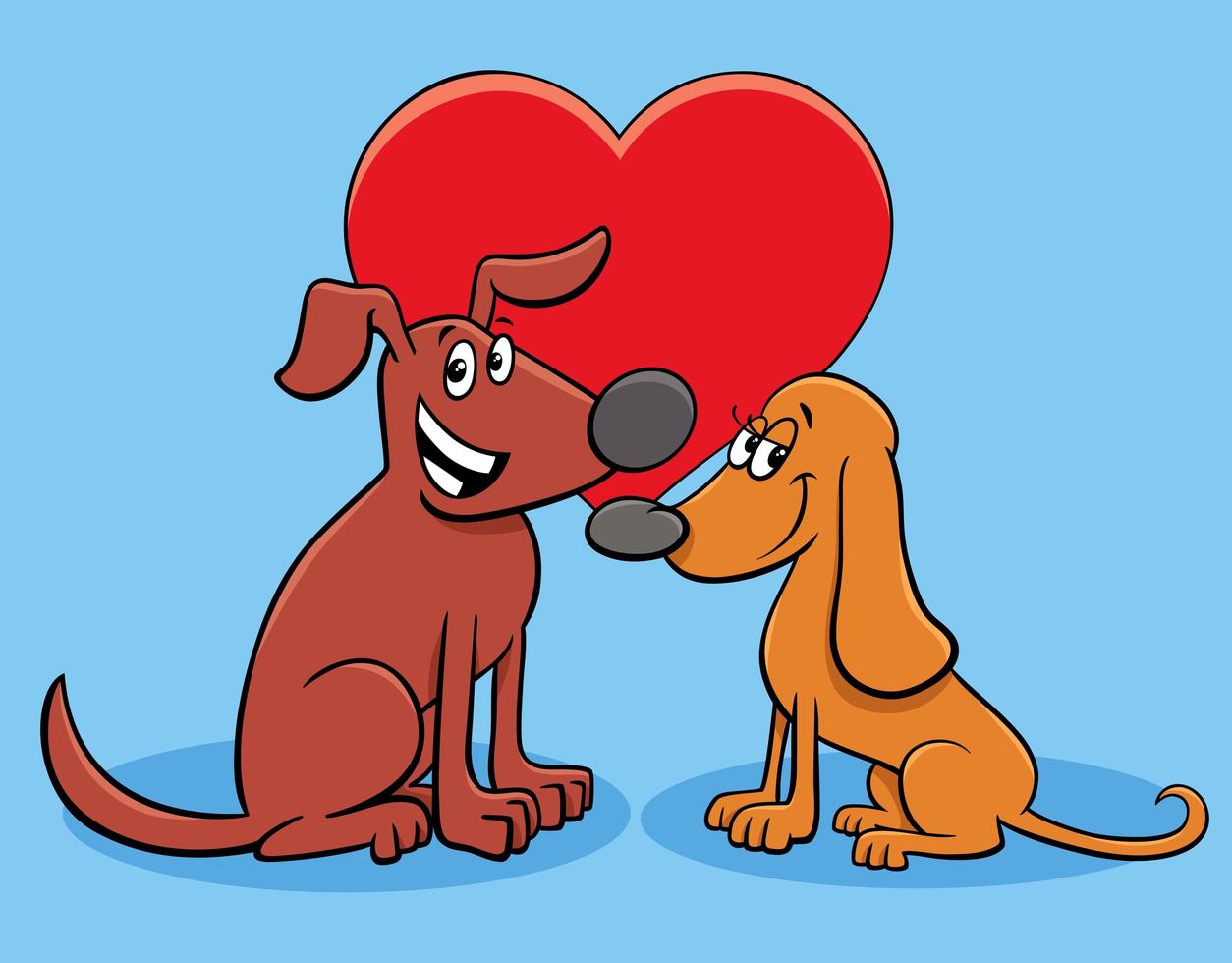 cartão de dia dos namorados com personagens cães felizes apaixonados vetor