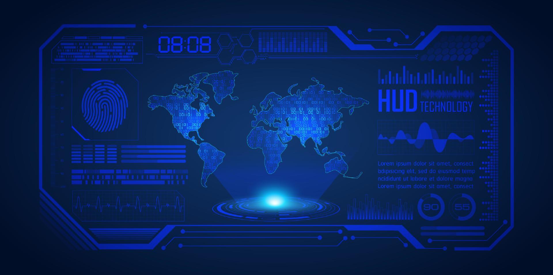 holografia de mapa-múndi moderno em fundo de tecnologia vetor