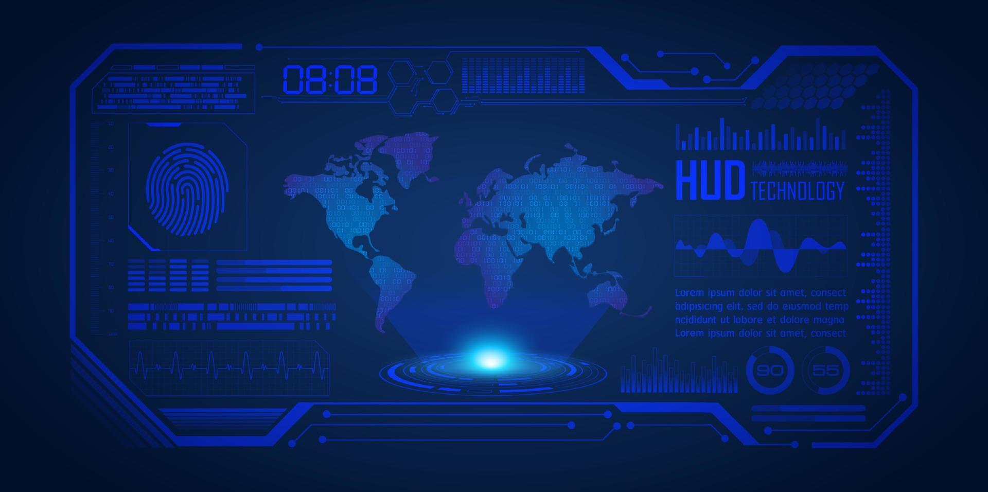 holografia de mapa-múndi moderno em fundo de tecnologia vetor