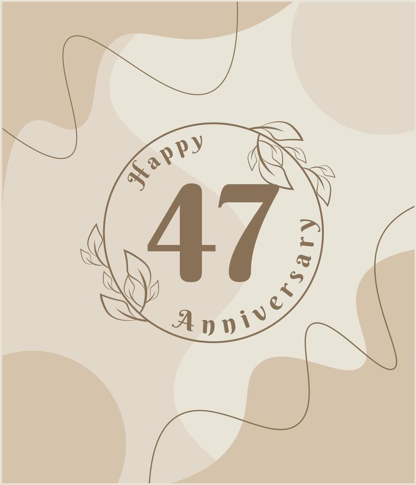 Aniversário de 47 anos, logotipo minimalista. ilustração vetorial marrom no design de modelo de folhagem minimalista, deixa desenho de tinta de arte de linha com fundo vintage abstrato. vetor