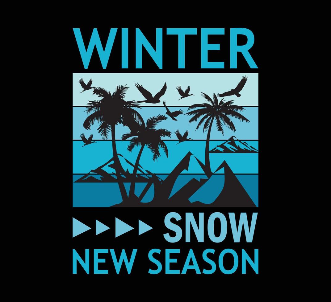 design de camiseta de nova temporada de neve de inverno vetor