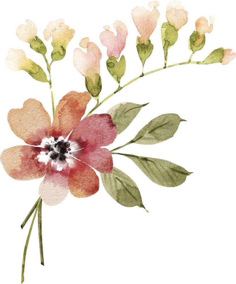 buquê de flores em um fundo branco, ilustração em aquarela. vetor