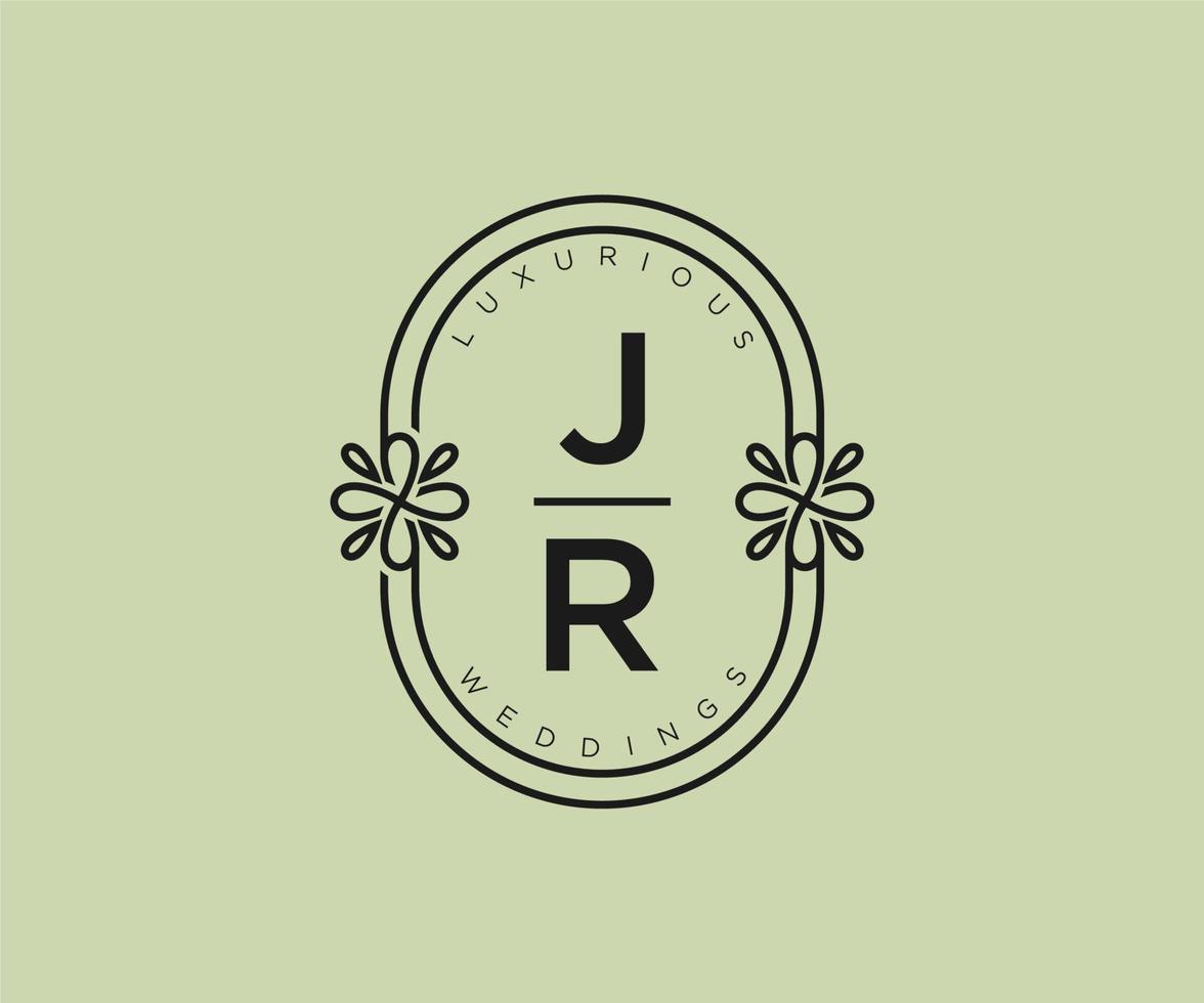 jr letras iniciais modelo de logotipos de monograma de casamento, modelos modernos minimalistas e florais desenhados à mão para cartões de convite, salve a data, identidade elegante. vetor