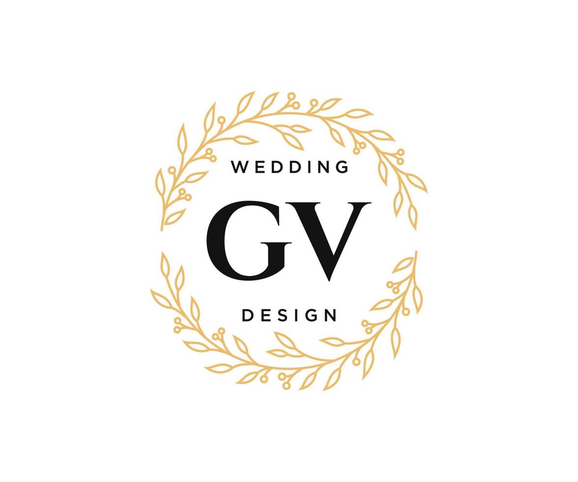 gv letras iniciais coleção de logotipos de monograma de casamento, modelos modernos minimalistas e florais desenhados à mão para cartões de convite, salve a data, identidade elegante para restaurante, boutique, café em vetor