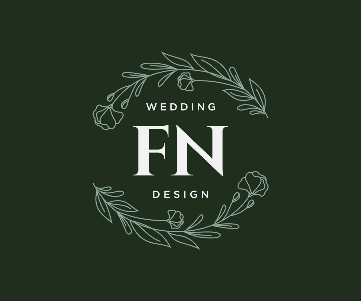 coleção de logotipos de monograma de casamento de letra fn, modelos modernos minimalistas e florais desenhados à mão para cartões de convite, salve a data, identidade elegante para restaurante, boutique, café em vetor