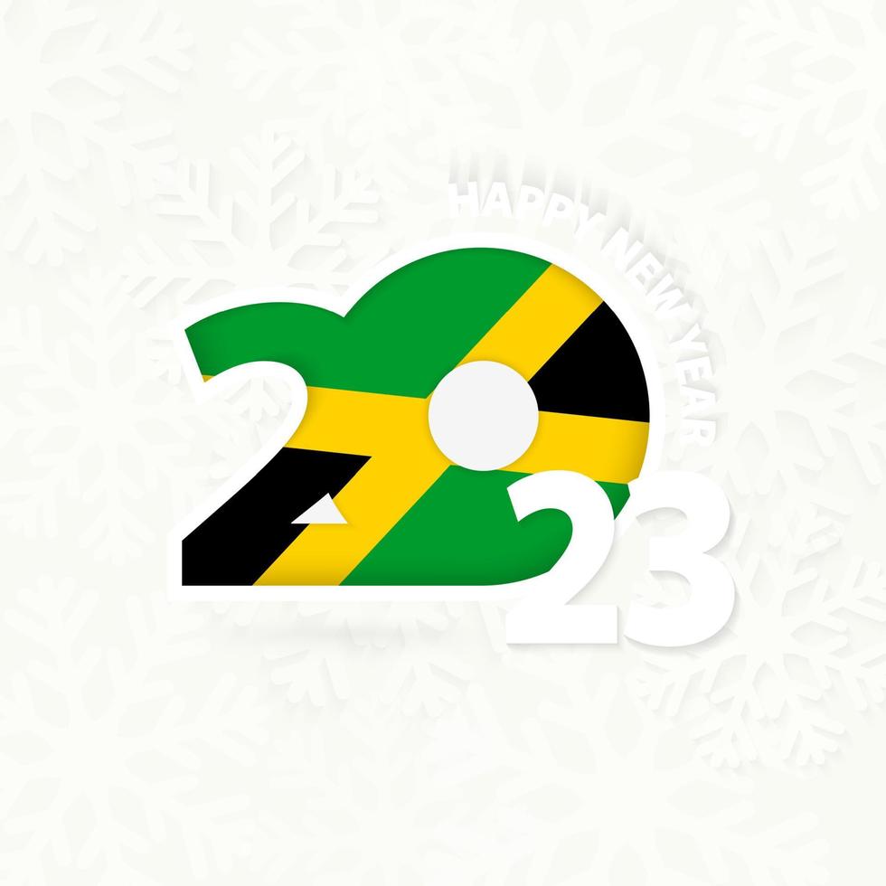 ano novo 2023 para jamaica em fundo de floco de neve. vetor