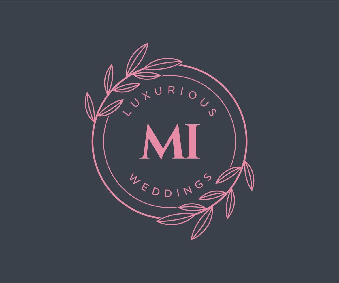 modelo de logotipos de monograma de casamento de carta de iniciais mi, modelos minimalistas e florais modernos desenhados à mão para cartões de convite, salve a data, identidade elegante. vetor