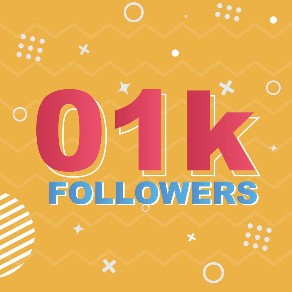 01k vetor de celebração de cartão de seguidores. Modelo de mídia social de postagem de parabéns de 90.000 seguidores. design colorido moderno.