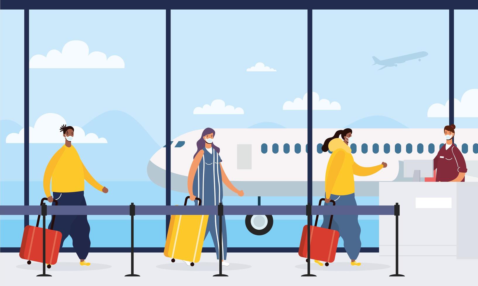 viajantes esperando no aeroporto para pegar um voo vetor