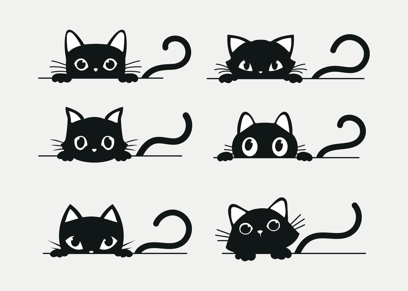 conjunto de gatos pretos olhando pela janela. coleção de gatos de desenho  animado isolados 16383742 Vetor no Vecteezy
