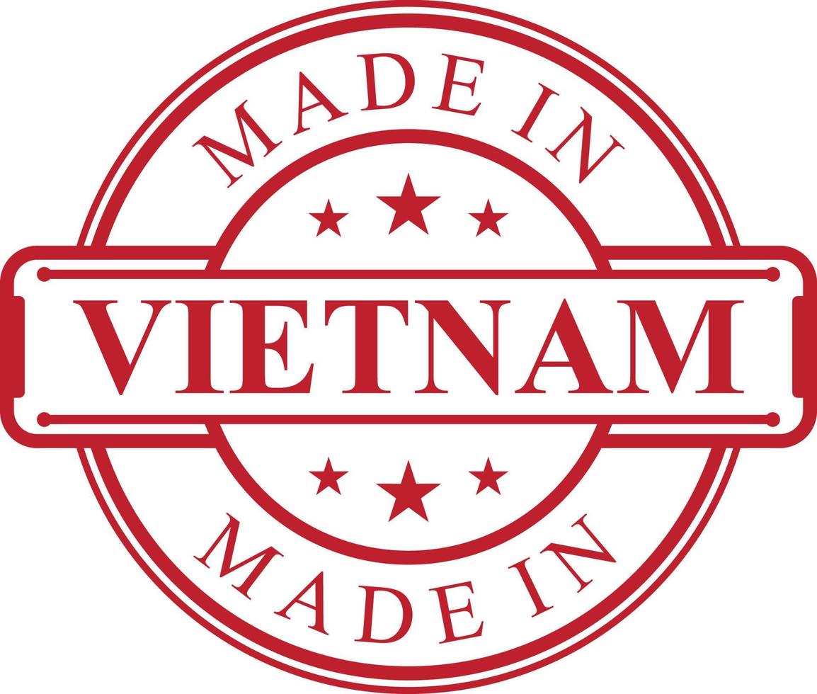 feito no ícone de rótulo do vietnã com emblema de cor vermelha vetor