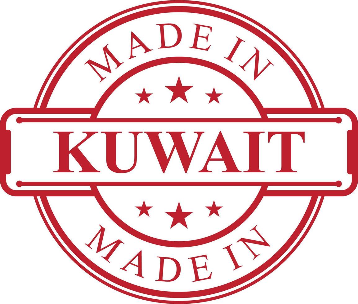 feito no ícone de rótulo kuwait com emblema de cor vermelha vetor