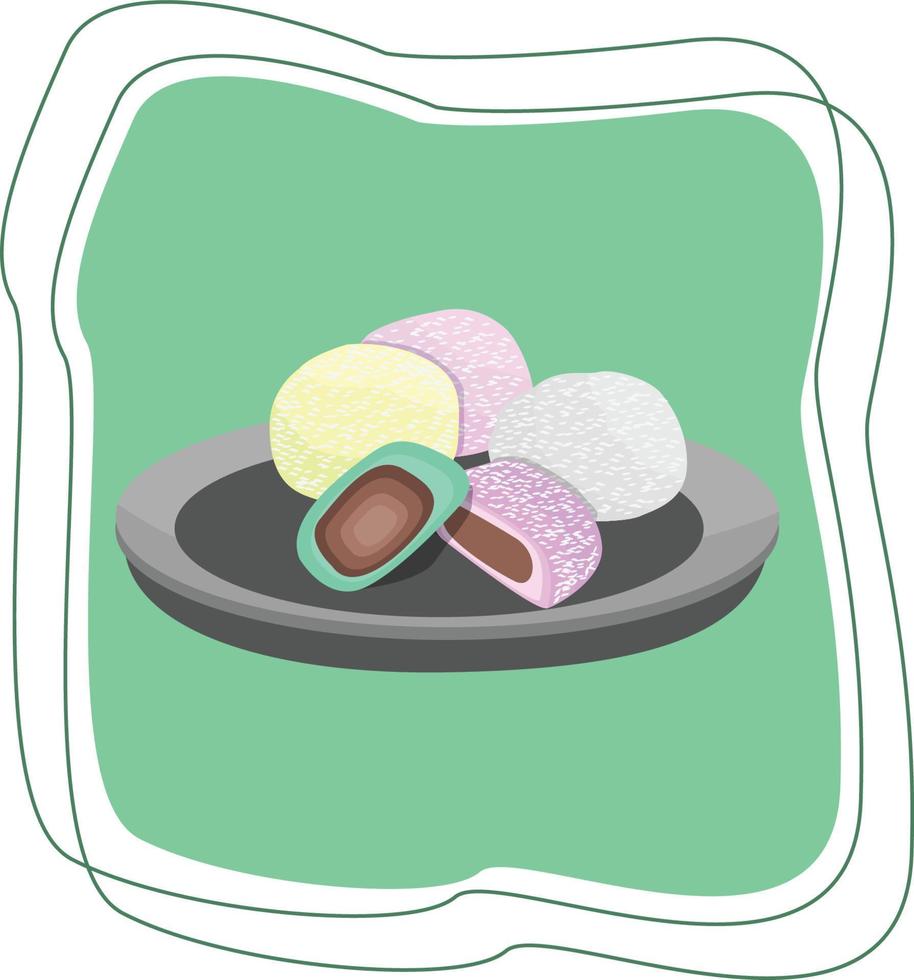 ilustração de design plano de comida asiática mochi vetor