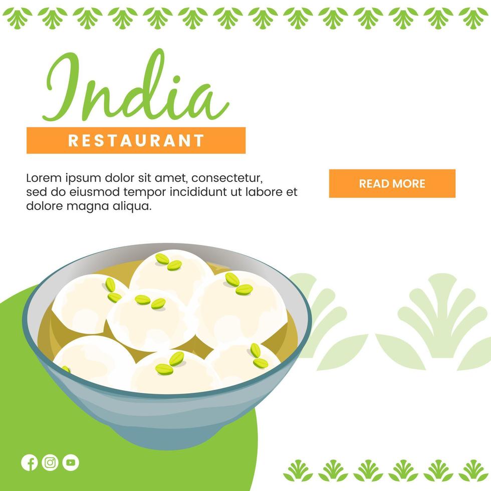 design de ilustração de comida asiática de comida indiana rasgulla para modelo de mídia social de apresentação vetor