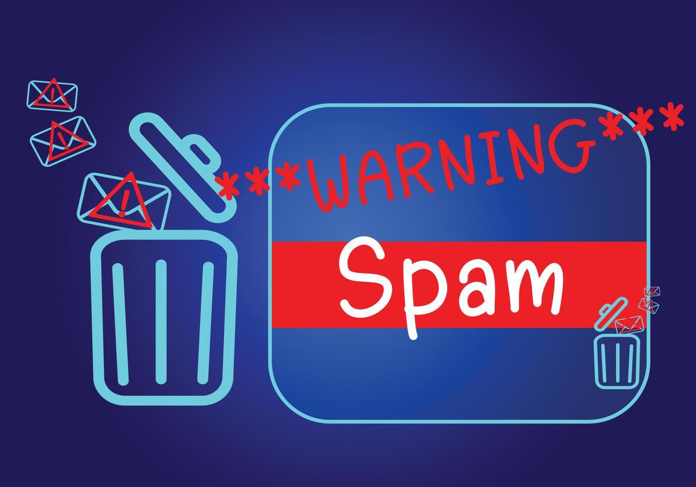 conceito de e-mail e vírus de computador. revise os conceitos de segurança na internet, spam e e-marketing na tela. avisos pop-up de e-mail de spam. vetor